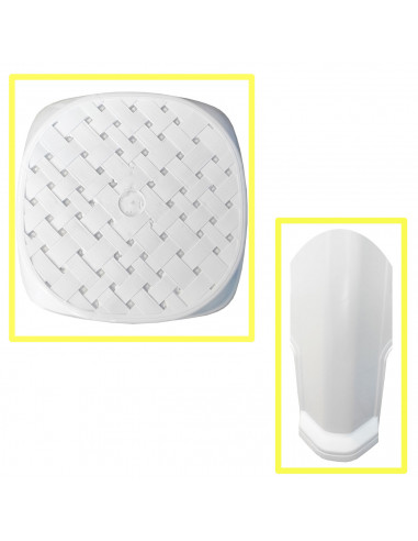 Tradineur - Taburete de plástico blanco con reposapiés, asiento de 26 x 26 cm, banqueta multiusos, cocina, salón, baño, hogar, 4