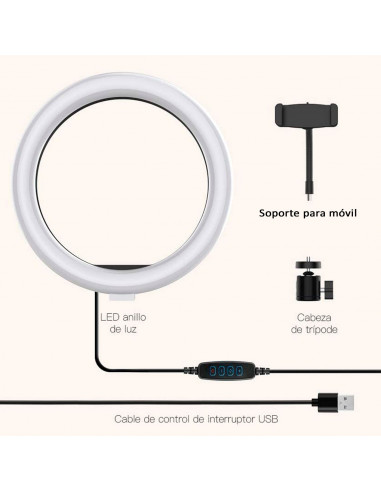 Anillo, aro de luz LED, iluminación fotográfica con soporte para móvil, videoconferencia, selfie, Tik Tok, maquillaje, Youtube L