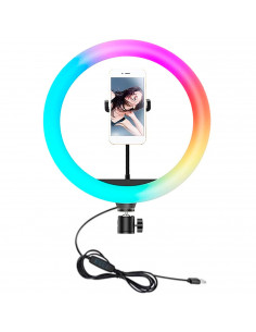 Anillo de luz multicolor LED, aro iluminación fotográfica con soporte para móvil, videoconferencia, selfie, Tik Tok, maquillaje,