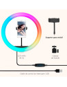 Anillo de luz multicolor LED, aro iluminación fotográfica con soporte para móvil, videoconferencia, selfie, Tik Tok, maquillaje,
