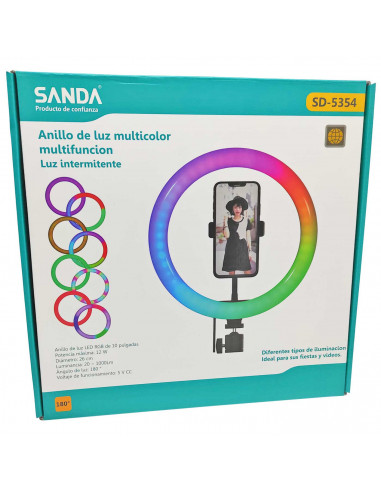 Anillo de luz multicolor LED, aro iluminación fotográfica con soporte para móvil, videoconferencia, selfie, Tik Tok, maquillaje,