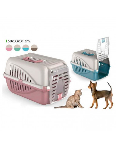 Tradineur - Transportín para mascotas portátil y transpirable, porta perros y gatos de plástico desmontable con asa, viajes (30