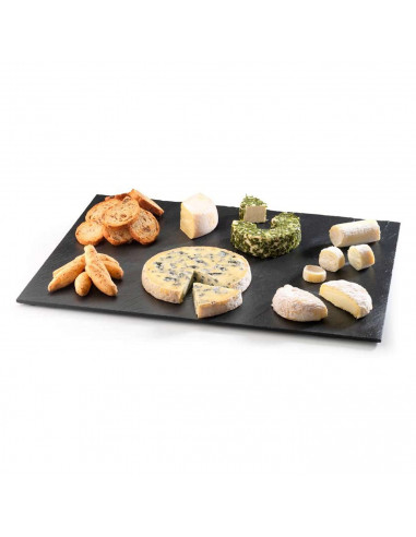 Tradineur - Plato de Pizarra Rectangular, Bandeja para hosteleria, servicio y degustación, Canto rústico, Tabla de Piedra Natura