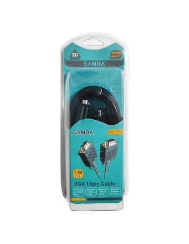 Cable VGA 15 pines para conectar pc con monitores o pantallas, ordenador de sobremesa, computadora, impresora (Negro, 1,5 m)