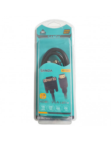 Cable HDMI a VGA, macho a macho, para pc, ordenador, pórtatil, monitor, proyector, tv, consola (Negro, 1,5 m)