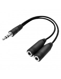 Cable corto de audio, mini jack macho de 3,5 mm a doble mini jack hembra de 3,5 mm, reproductores de música, altavoces (Negro, 1