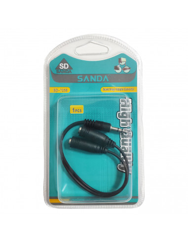 Cable corto de audio, mini jack macho de 3,5 mm a doble mini jack hembra de 3,5 mm, reproductores de música, altavoces (Negro, 1