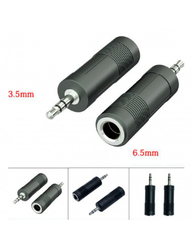 Pack de 2 adaptadores de audio, mini jack macho de 3,5 mm a jack hembra de 6,35 mm para guitarras, amplificadores, mesas de mezc