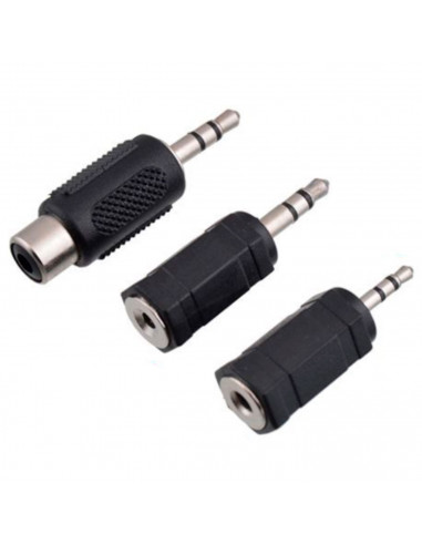 Pack de 3 adaptadores de audio, conexión jack macho a hembra de 3,5 mm y 2,5 mm, amplificadores, mesas de mezclas, home cinema,