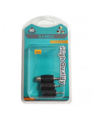 Pack de 3 adaptadores de audio, conexión jack macho a hembra de 3,5 mm y 2,5 mm, amplificadores, mesas de mezclas, home cinema,