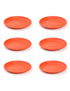 Pack de 6 platos de plástico marrón para macetas de 30-40 cm "Mediterránea". Bandejas, platillos redondos para tiestos de interi