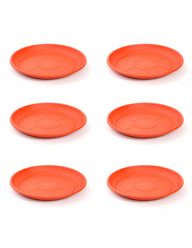 Pack de 6 platos de plástico marrón para macetas de 30-40 cm "Mediterránea". Bandejas, platillos redondos para tiestos de interi