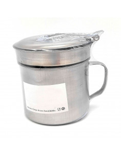 Tradineur - Grasera de metal para carne de 9,2 cm de diámetro y 10,7 cm de altura, con filtro, asa y tapa. Aceitera con colador