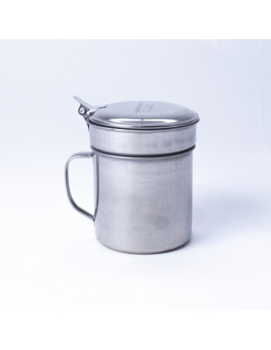 Tradineur - Grasera de metal para carne de 9,2 cm de diámetro y 10,7 cm de altura, con filtro, asa y tapa. Aceitera con colador
