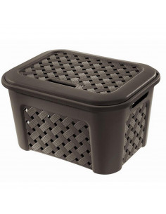 Cesta para ropa sucia con tapa, marrón oscuro, 26 x 43.5 x 33.5 cm. Cubo, cesto para la colada de plástico con asas