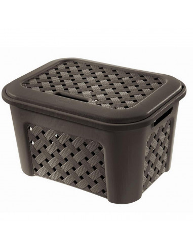 Cesta para ropa sucia con tapa, marrón oscuro, 26 x 43.5 x 33.5 cm. Cubo, cesto para la colada de plástico con asas