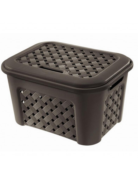 Cesta para ropa sucia con tapa, marrón oscuro, 26 x 43.5 x 33.5 cm. Cubo, cesto para la colada de plástico con asas