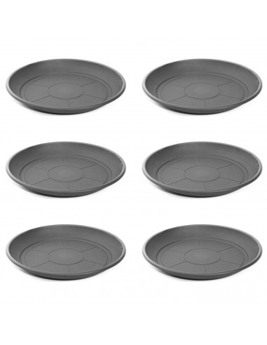 Pack de 6 platos de plástico gris para macetas de 30-40 cm "Mediterránea". Bandejas, platillos redondos para tiestos de interior