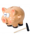Hucha cerdito de cerámica con martillo 18 x 18 x 21 cm. Caja de ahorro de dinero infantil, decoración original para niños y niña