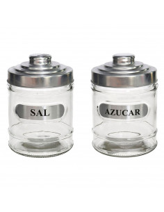 Set de salero y azucarero, tarros de cristal especiales para sal y azúcar, 700 ml, 14,5 x 9,5 cm, pack de 2 recipientes para alm