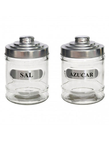 Set de salero y azucarero, tarros de cristal especiales para sal y azúcar, 700 ml, 14,5 x 9,5 cm, pack de 2 recipientes para alm