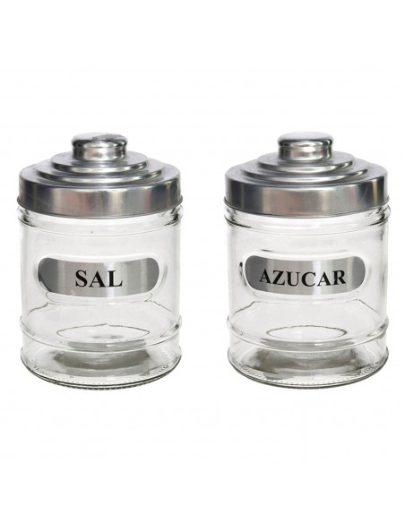 Set de salero y azucarero, tarros de cristal especiales para sal y azúcar, 700 ml, 14,5 x 9,5 cm, pack de 2 recipientes para alm