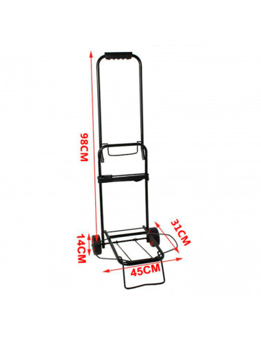 Carro portamaletas de acero plegable 98 x 45 x 31 cm, ruedas de 14 cm, carrito de mano para viajes con pulpo elástico, plataform