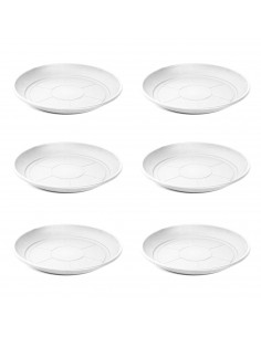 Pack de 6 platos de plástico blanco para macetas de 20-25 cm "Mediterránea". Bandejas, platillos marrón redondos para tiestos de