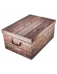 Caja de cartón plegable, caja de almacenaje, diseño madera oscura, organizador de espacios, plegable, con tapa 51 x 37 x 24 cm