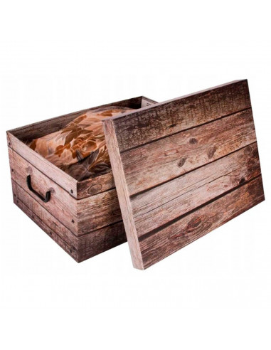 Caja de cartón plegable, caja de almacenaje, diseño madera oscura, organizador de espacios, plegable, con tapa 51 x 37 x 24 cm