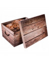 Caja de cartón plegable, caja de almacenaje, diseño madera oscura, organizador de espacios, plegable, con tapa 51 x 37 x 24 cm