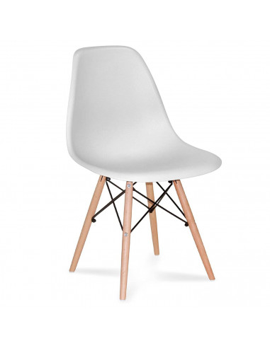 Silla con patas de madera y asiento de plástico blanco 81 x 45 x 46 cm, estilo nórdico, silla de interior, diseño escandinavo, i