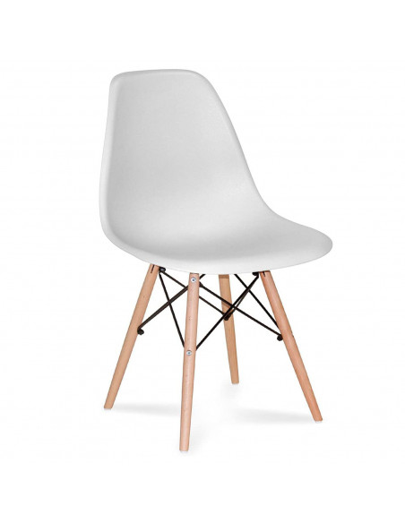 Silla con patas de madera y asiento de plástico blanco 81 x 45 x 46 cm, estilo nórdico, silla de interior, diseño escandinavo, i