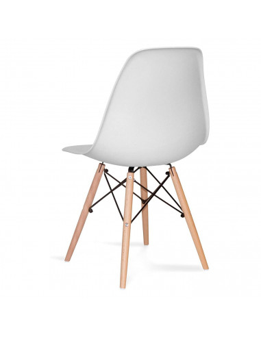 Silla con patas de madera y asiento de plástico blanco 81 x 45 x 46 cm, estilo nórdico, silla de interior, diseño escandinavo, i