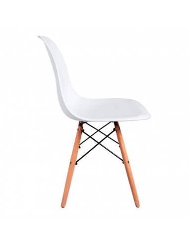 Silla con patas de madera y asiento de plástico blanco 81 x 45 x 46 cm, estilo nórdico, silla de interior, diseño escandinavo, i