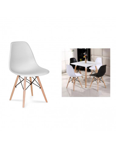 Silla con patas de madera y asiento de plástico blanco 81 x 45 x 46 cm, estilo nórdico, silla de interior, diseño escandinavo, i
