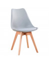 Tradineur- Silla con cojín, patas de madera y asiento de plástico gris 81 x 46 x 53 cm, estilo nórdico, interior, diseño escandi
