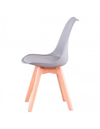 Tradineur- Silla con cojín, patas de madera y asiento de plástico gris 81 x 46 x 53 cm, estilo nórdico, interior, diseño escandi