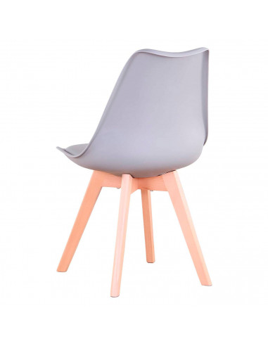 Tradineur- Silla con cojín, patas de madera y asiento de plástico gris 81 x 46 x 53 cm, estilo nórdico, interior, diseño escandi