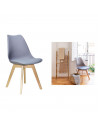 Tradineur- Silla con cojín, patas de madera y asiento de plástico gris 81 x 46 x 53 cm, estilo nórdico, interior, diseño escandi