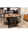 Tradineur- Silla con cojín, patas de madera y asiento de plástico gris 81 x 46 x 53 cm, estilo nórdico, interior, diseño escandi