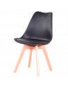 Silla de plástico con cojín y patas de madera, estilo nórdico, silla de interior, diseño escandinavo, color negro, 81 x 46 x 53