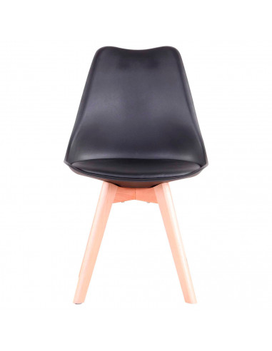 Silla de plástico con cojín y patas de madera, estilo nórdico, silla de interior, diseño escandinavo, color negro, 81 x 46 x 53