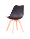 Silla de plástico con cojín y patas de madera, estilo nórdico, silla de interior, diseño escandinavo, color negro, 81 x 46 x 53