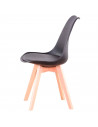 Silla de plástico con cojín y patas de madera, estilo nórdico, silla de interior, diseño escandinavo, color negro, 81 x 46 x 53