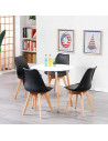 Silla de plástico con cojín y patas de madera, estilo nórdico, silla de interior, diseño escandinavo, color negro, 81 x 46 x 53