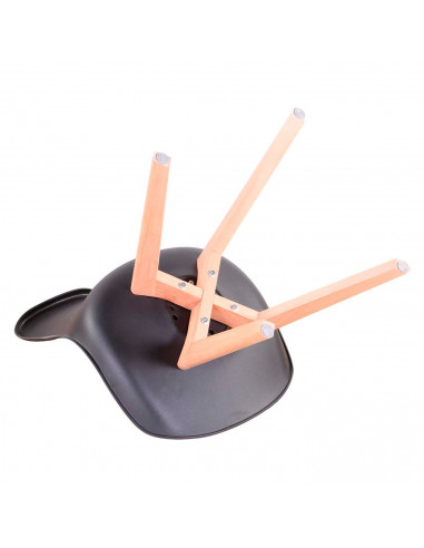 Silla de plástico con cojín y patas de madera, estilo nórdico, silla de interior, diseño escandinavo, color negro, 81 x 46 x 53