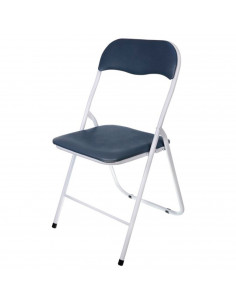 Silla plegable de metal, asiento y respaldo acolchado, gomas antideslizantes, reposapiés, jardín, camping (Gris y blanco, 80 x 4