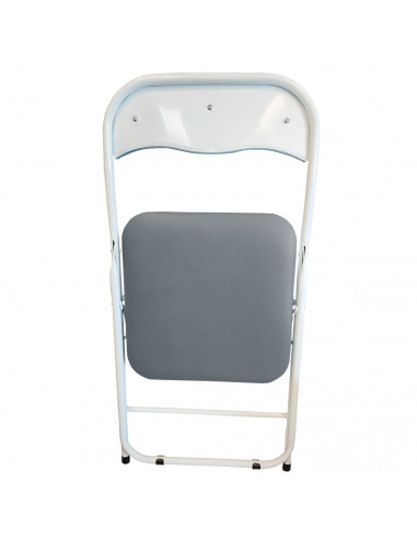 Silla plegable de metal, asiento y respaldo acolchado, gomas antideslizantes, reposapiés, jardín, camping (Gris y blanco, 80 x 4