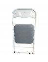 Silla plegable de metal, asiento y respaldo acolchado, gomas antideslizantes, reposapiés, jardín, camping (Gris y blanco, 80 x 4